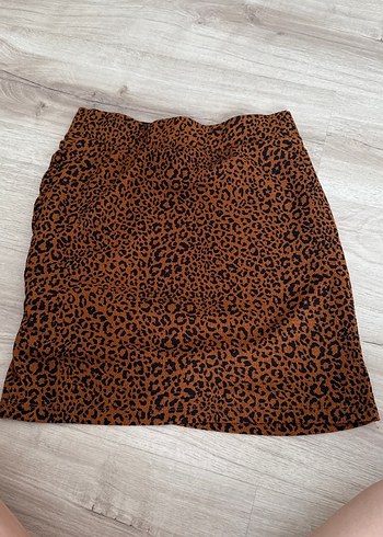 Leopar Desenli Kahverengi Mini Etek - Görsel 4