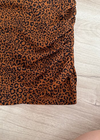 Leopar Desenli Kahverengi Mini Etek - Görsel 2