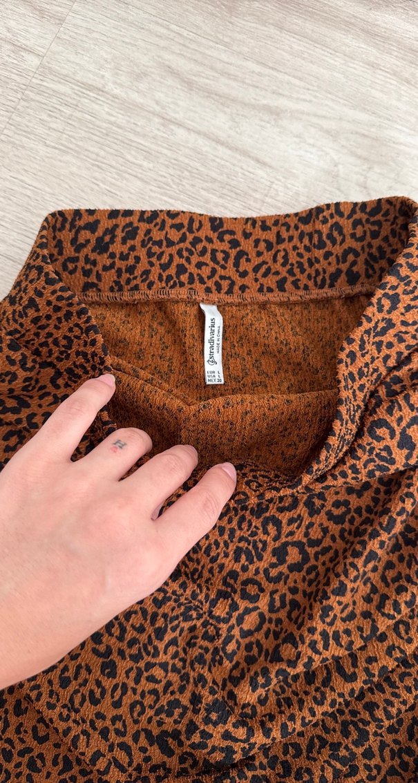 Leopar Desenli Kahverengi Mini Etek - Görsel 3