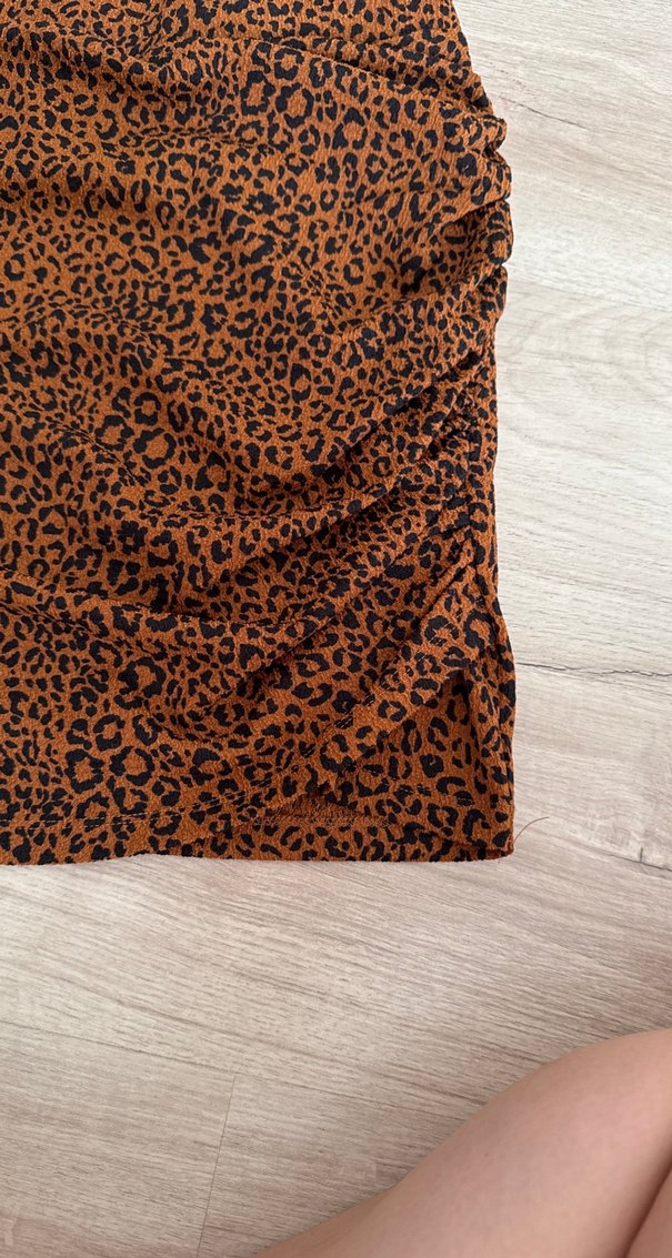 Leopar Desenli Kahverengi Mini Etek - Görsel 2