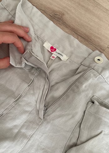 Düğmeli Keten Mini Şort - Görsel 2