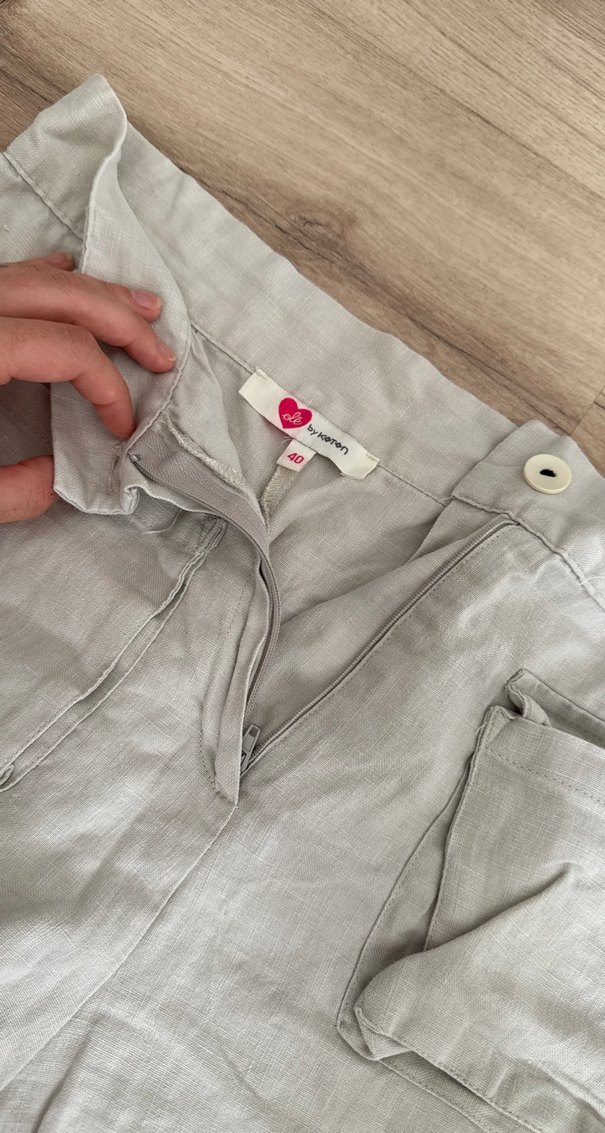 Düğmeli Keten Mini Şort - Görsel 2