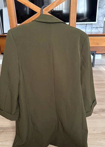 Kadın Haki Düğmeli Midi Blazer - Görsel 4