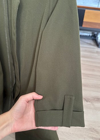 Kadın Haki Düğmeli Midi Blazer - Görsel 2