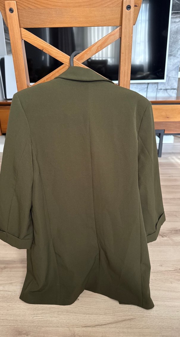 Kadın Haki Düğmeli Midi Blazer - Görsel 4