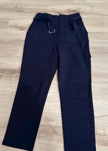 Lacivert Kemerli Kadın Kumaş Pantolon
