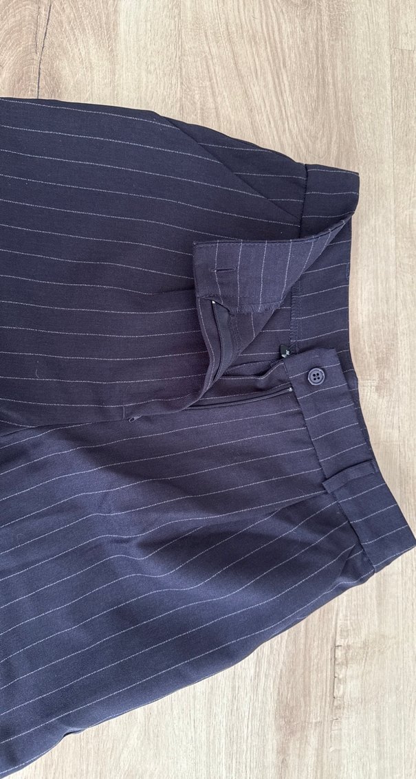 Lacivert Kadın Kumaş Pantolon, Regular Fit, Pilili - Görsel 2