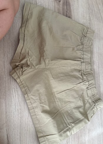 Düğmeli Bej Mini Kadın Keten Şort - Görsel 2