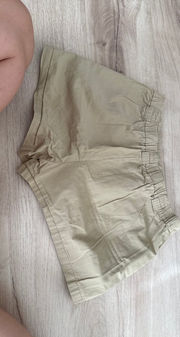 Düğmeli Bej Mini Kadın Keten Şort - Görsel 2