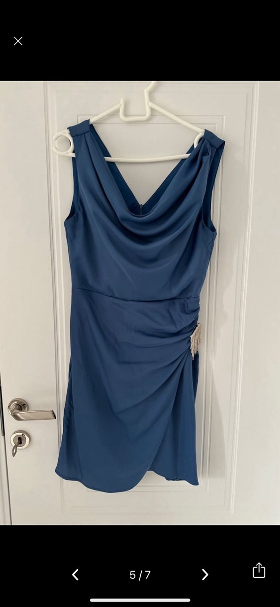 Mavi Drapeli kısa abiye - Görsel 2