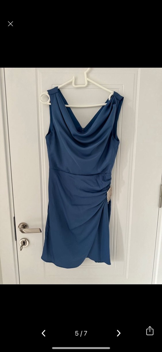 Mavi Drapeli kısa abiye - Görsel 5