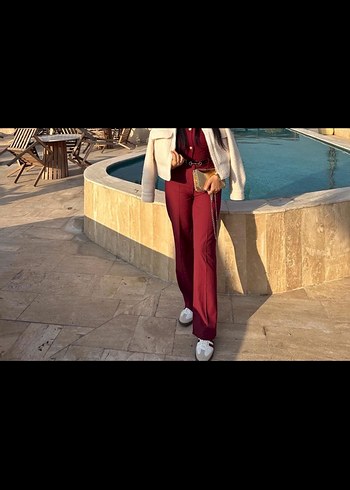 Bordo İspanyol Paça Pantolon - Görsel 2
