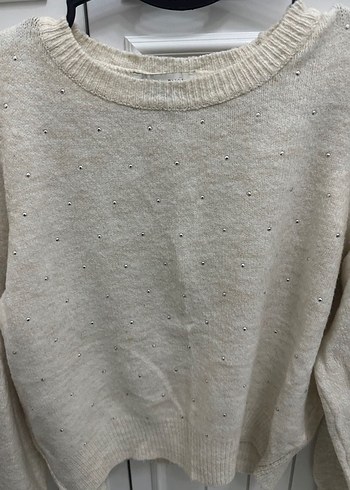 Beyaz Uzun Kollu Triko Kazak - Görsel 3