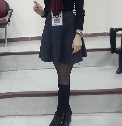 Gri yüksek bel mini etek