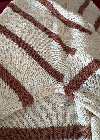 Bej Çizgili Bohem Kadın Triko - Görsel 4