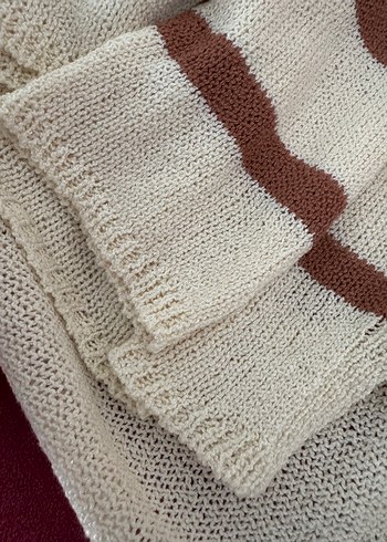 Bej Çizgili Bohem Kadın Triko - Görsel 3