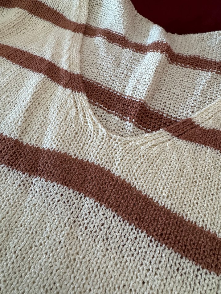 Bej Çizgili Bohem Kadın Triko - Görsel 2