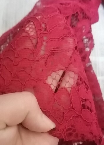 Diğer ATEŞ KIRMIZI UÇUŞLU KOLLU DANTELLİ MİNİ ABİYE ELBİSE