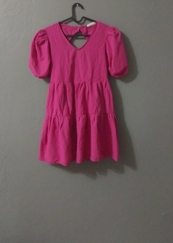 Pembe Mini Elbise, Fırfırlı, V Yaka - Görsel 2