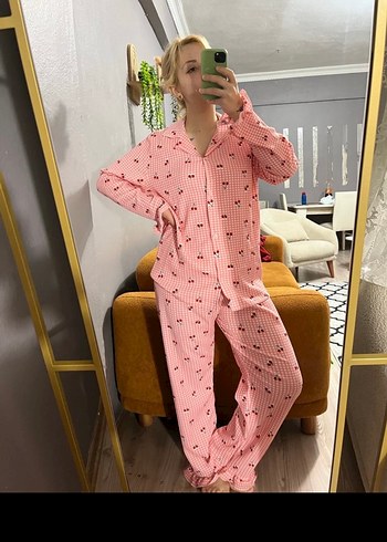 Pembe Uzun Kollu Midi Pijama Takımı - Görsel 6