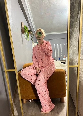 Pembe Uzun Kollu Midi Pijama Takımı - Görsel 2