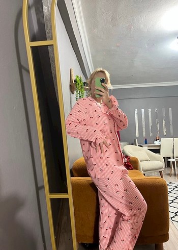Pembe Uzun Kollu Midi Pijama Takımı - Görsel 3