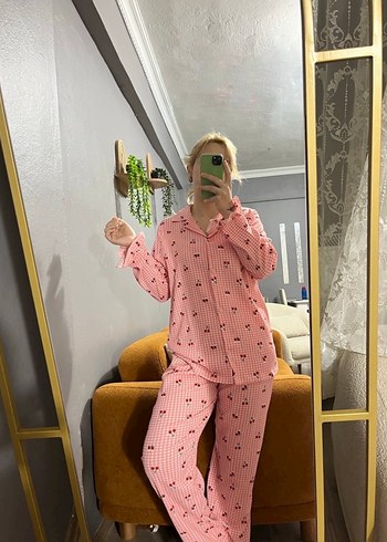 Pembe Uzun Kollu Midi Pijama Takımı - Görsel 4