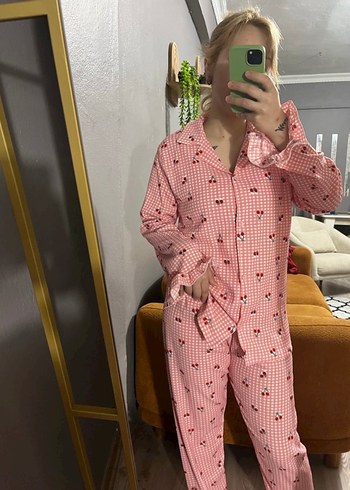 Pembe Uzun Kollu Midi Pijama Takımı - Görsel 5