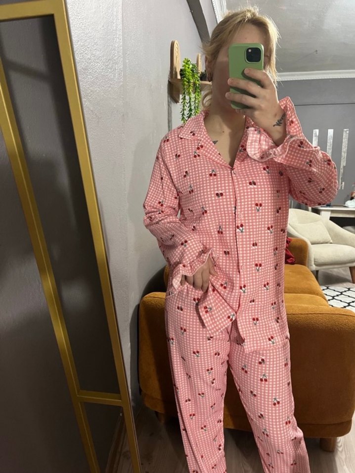Pembe Uzun Kollu Midi Pijama Takımı - Görsel 5