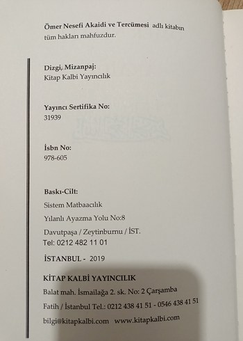 Ömer Nesefi Akaidi ve Tercümesi Kelime Anlamlı