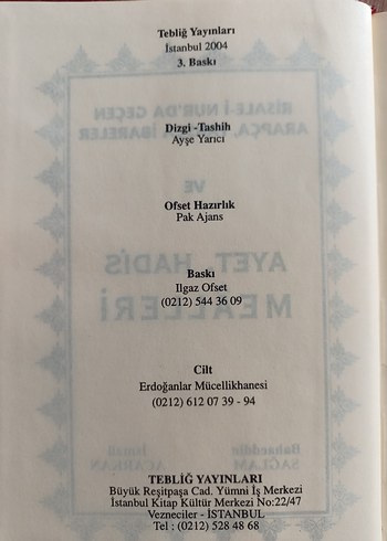  Beden Risale-i Nurda Arapça,Farsça İbareler ve Ayet Hadis Mealleri