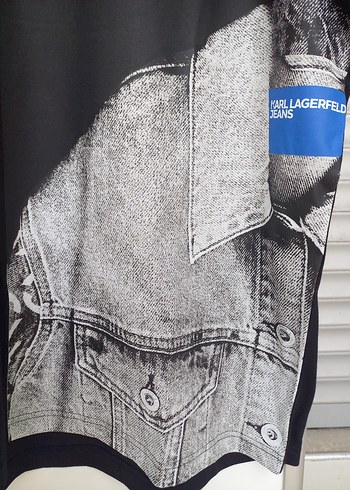 Karl Lagerfeld Siyah Baskılı Denim Detaylı Erkek Tişört - Görsel 2