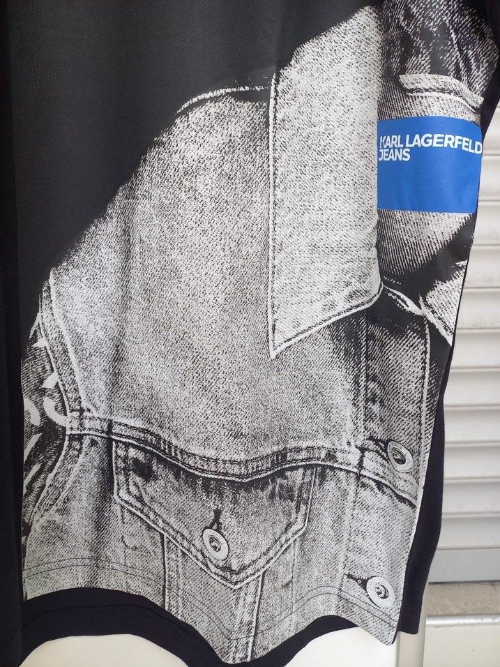 Karl Lagerfeld Siyah Baskılı Denim Detaylı Erkek Tişört - Görsel 2