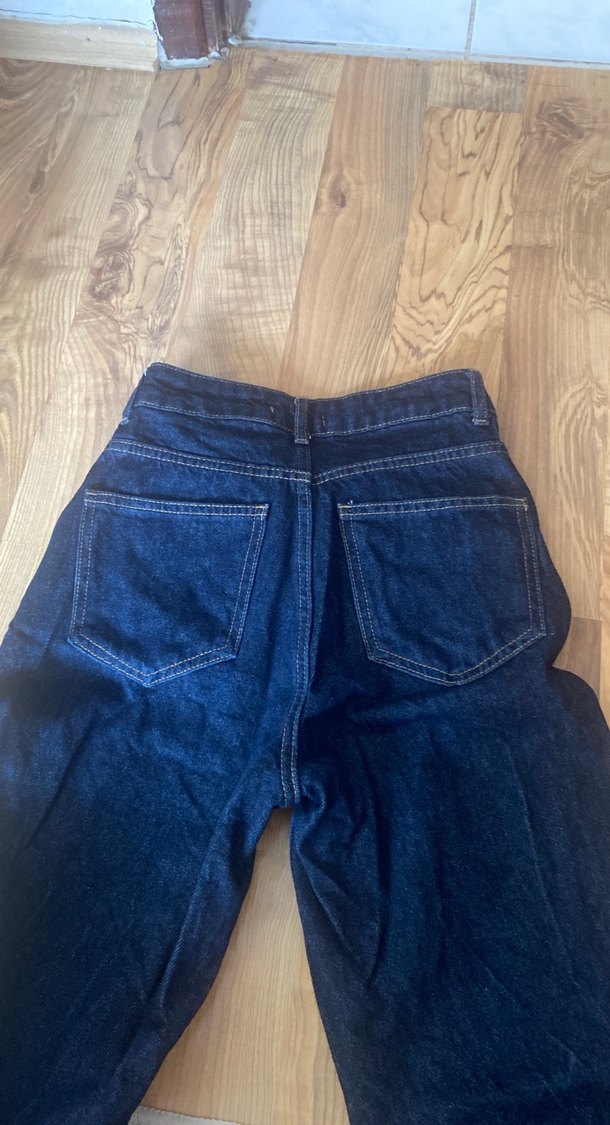 Lacivert Midi Düğmeli Bol Kesim Kadın Kot Pantolon - Görsel 2