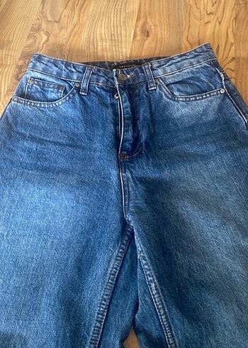 Düğmeli Mavi Kadın Denim Pantolon