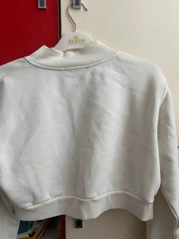 Beyaz Fermuarlı Kadın Sweatshirt - Görsel 2