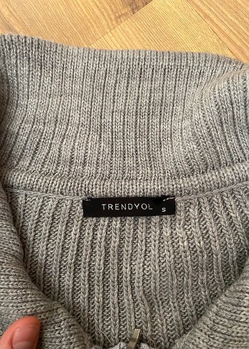 Gri Örgü Kadın Hırka Fermuarlı Yaka - Görsel 3