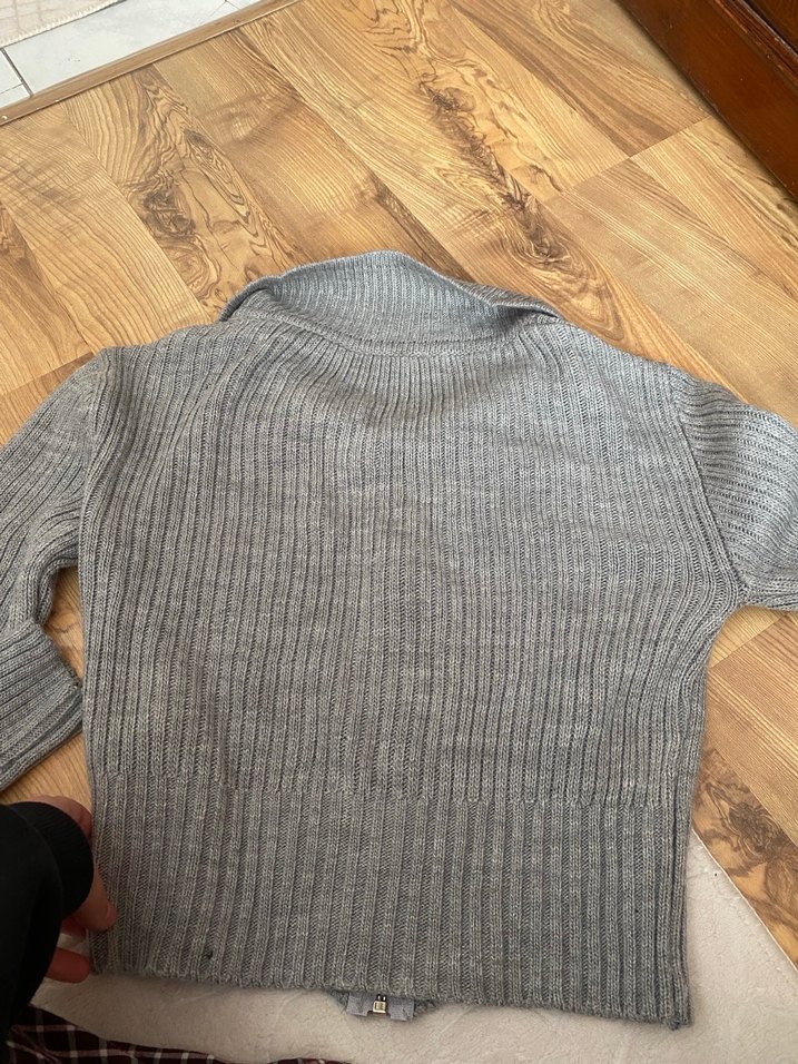 Gri Örgü Kadın Hırka Fermuarlı Yaka - Görsel 2