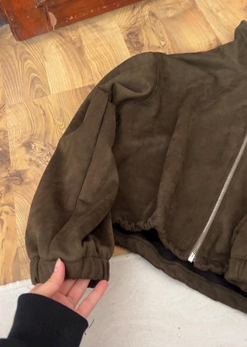 Kadın yeşil Süet Fermuarlı Ceket - Görsel 2