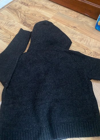 Gri Kapüşonlu Erkek Yün Örgü Hırka - Görsel 2