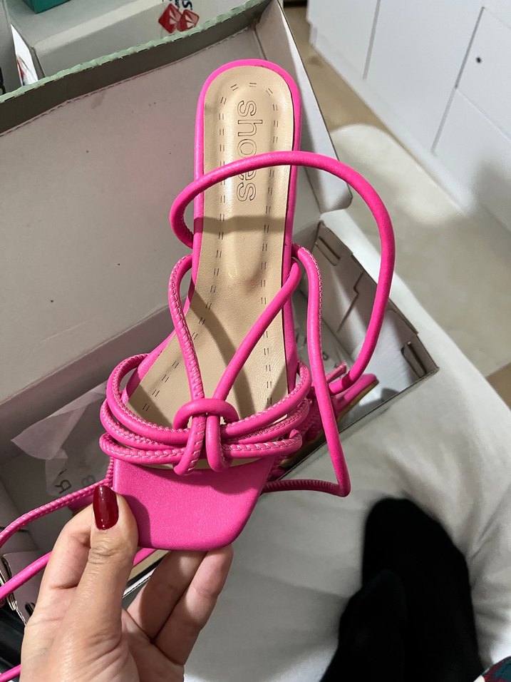 Pembe Yılan Desenli Stiletto Topuklu Sandalet - Görsel 2