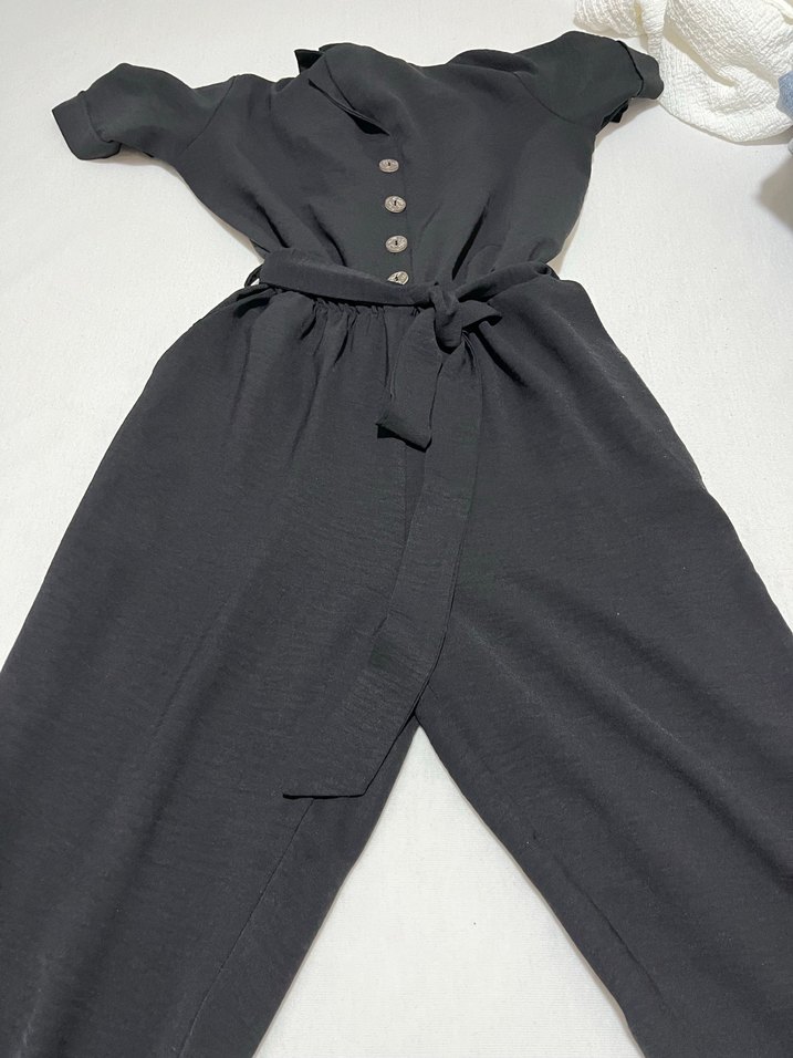 Siyah Kemerli Uzun Kadın Tulum - Görsel 3