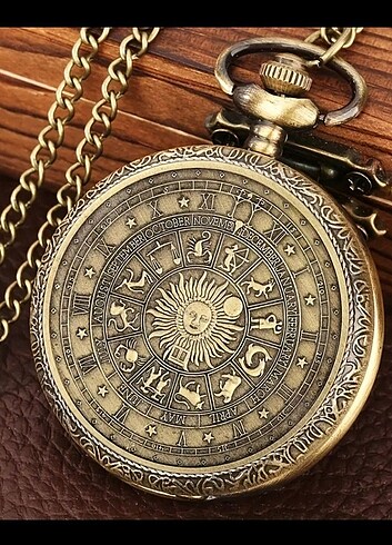  Beden kahverengi Renk Vintage Burç İşlemeli Saat