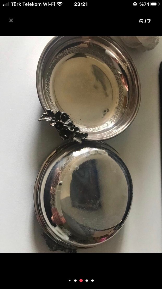 Kül tablası  çerezlik çiçek desenli el işçiliği900ayar 0.75 gram - Görsel 5