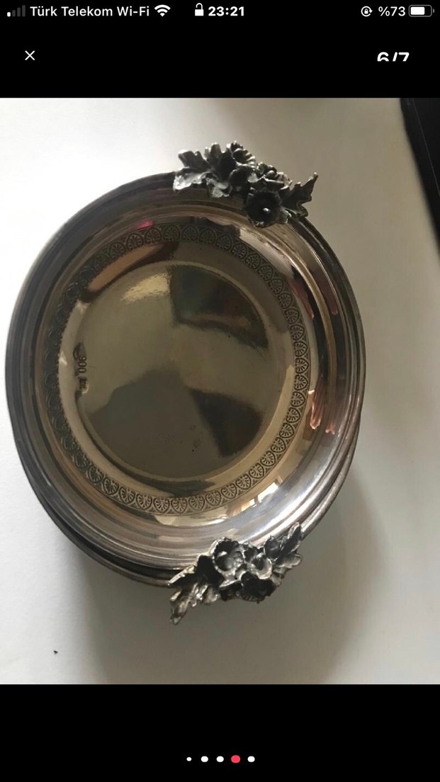 Kül tablası  çerezlik çiçek desenli el işçiliği900ayar 0.75 gram - Görsel 3