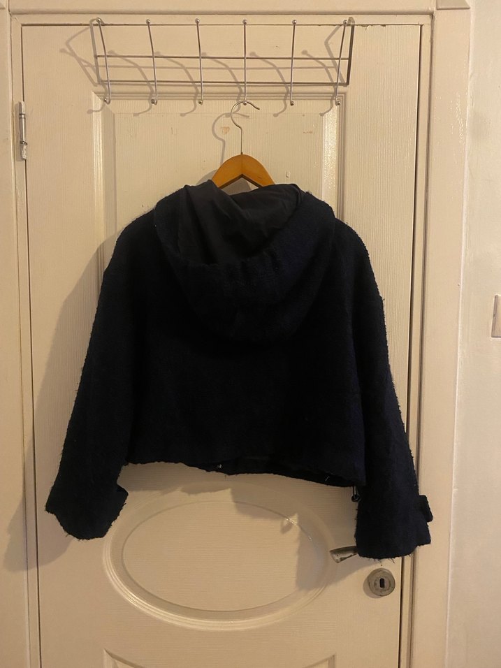 Düğmeli lacivert Midi Kadın Ceket - Görsel 3