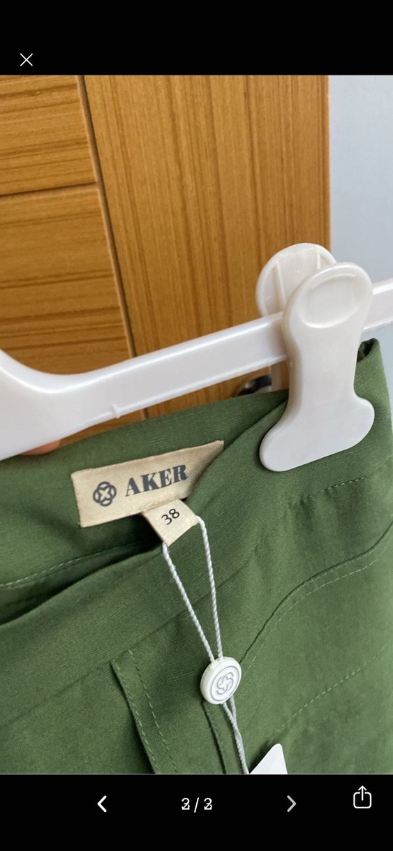 Kadın Haki Uzun Keten Etek - Görsel 2