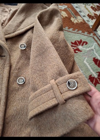 Düğmeli Kahverengi Yün kadın Kaban - Görsel 3