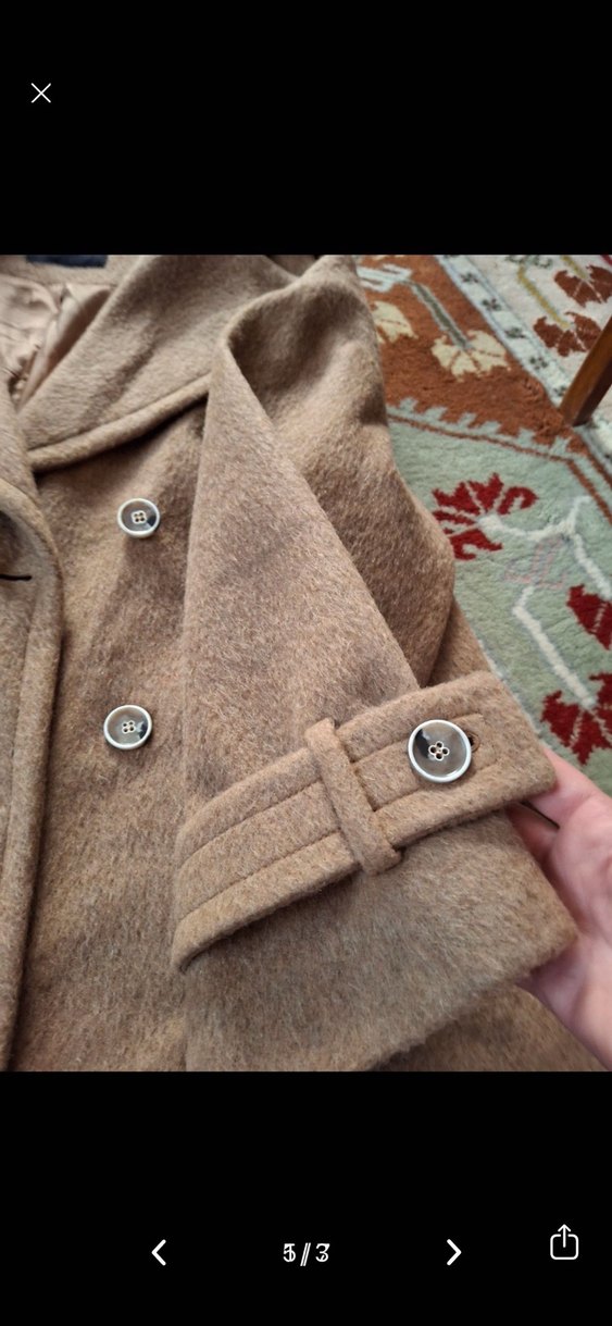 Düğmeli Kahverengi Yün kadın Kaban - Görsel 3