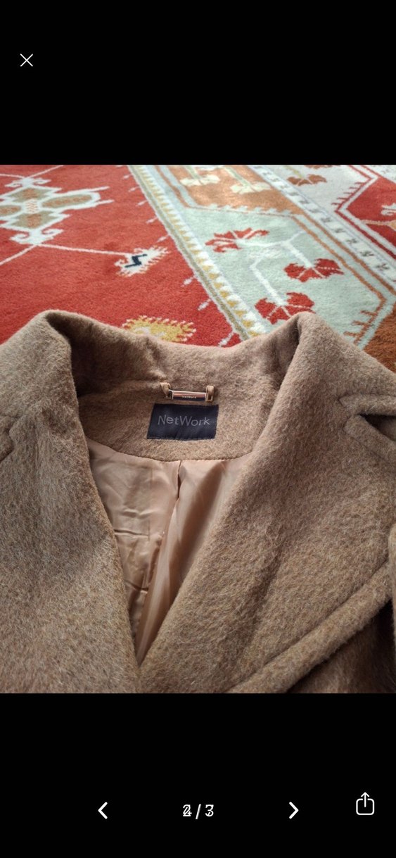 Düğmeli Kahverengi Yün kadın Kaban - Görsel 2